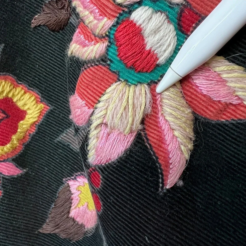 Megan Park‎ England Skirt Womens Corduroy Black Embroidered Boho Floral Y2K